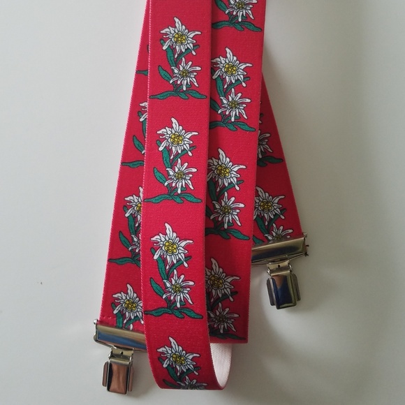 none Accessories - RED FLORAL EDELWEISS ALPINE SUSPENDERS